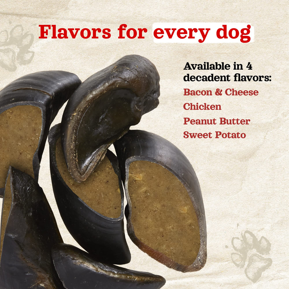 Natural Farm peanut butter filled cow hooves, ingredients label highlighting natural sourcing.