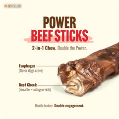 Natural Farm Power Beef Sticks dual-texture chew wrapped in beef esophagus