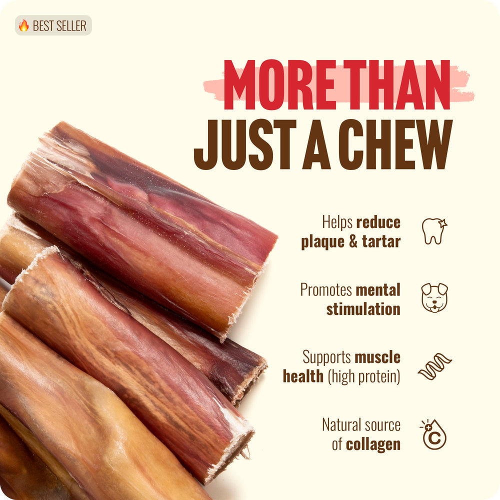 Natural Farm Power Bully Sticks promote dental health with tartar reduction.