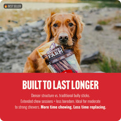 Natural Farm Power Bully Sticks dual-texture cut reveals premium ingredients for satisfying chews