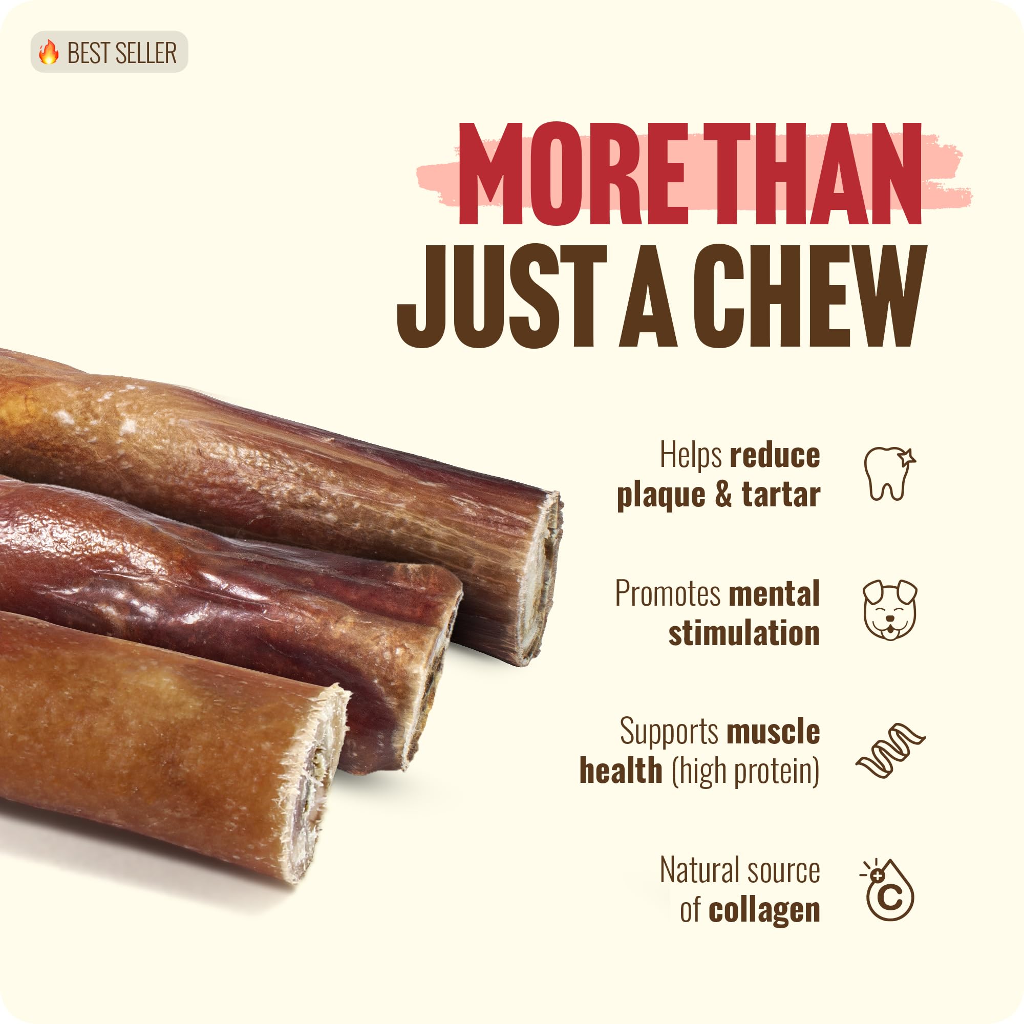 Natural Farm Power Bully Sticks long chew time aids training and rewards without constant nibbling