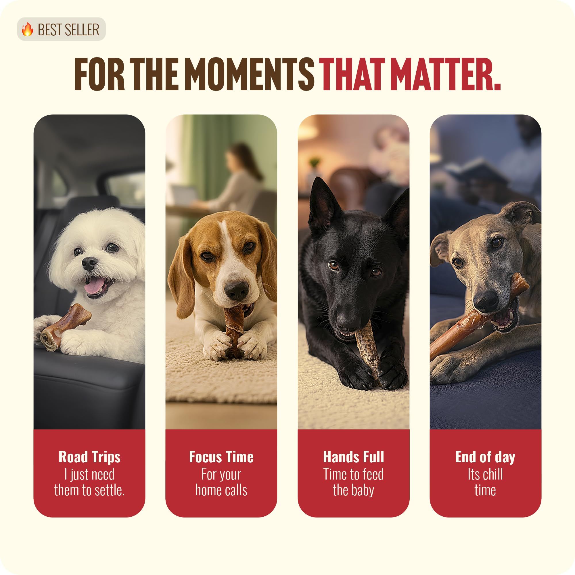 Natural Farm Power Bully Sticks provide longer chew time.