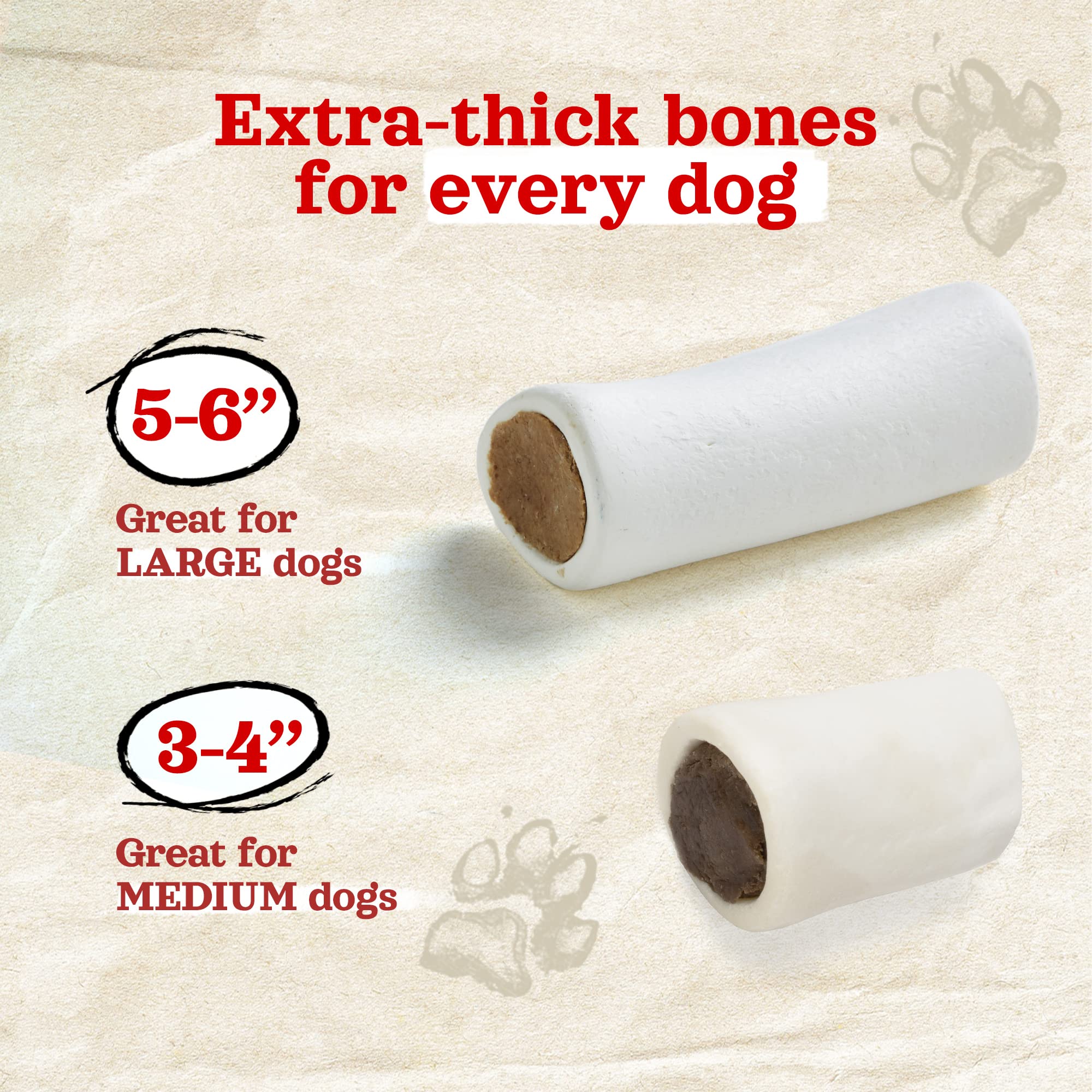 Natural Farm stuffed dog bone with bacon-cheese center for mental engagement.