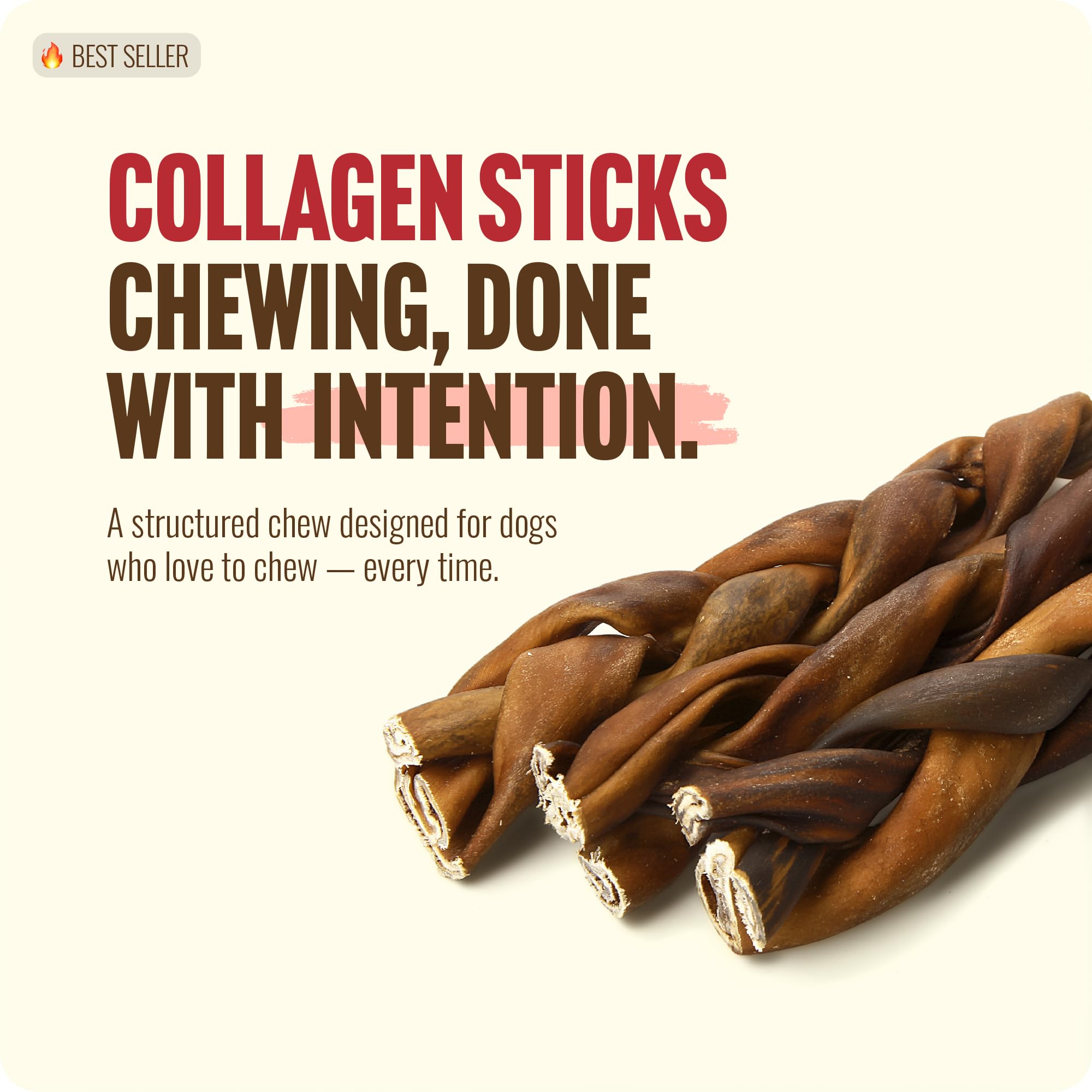 Natural Farm Super Collagen Braided Dog Chews close-up texture shows rich meat and braided fibers for durability