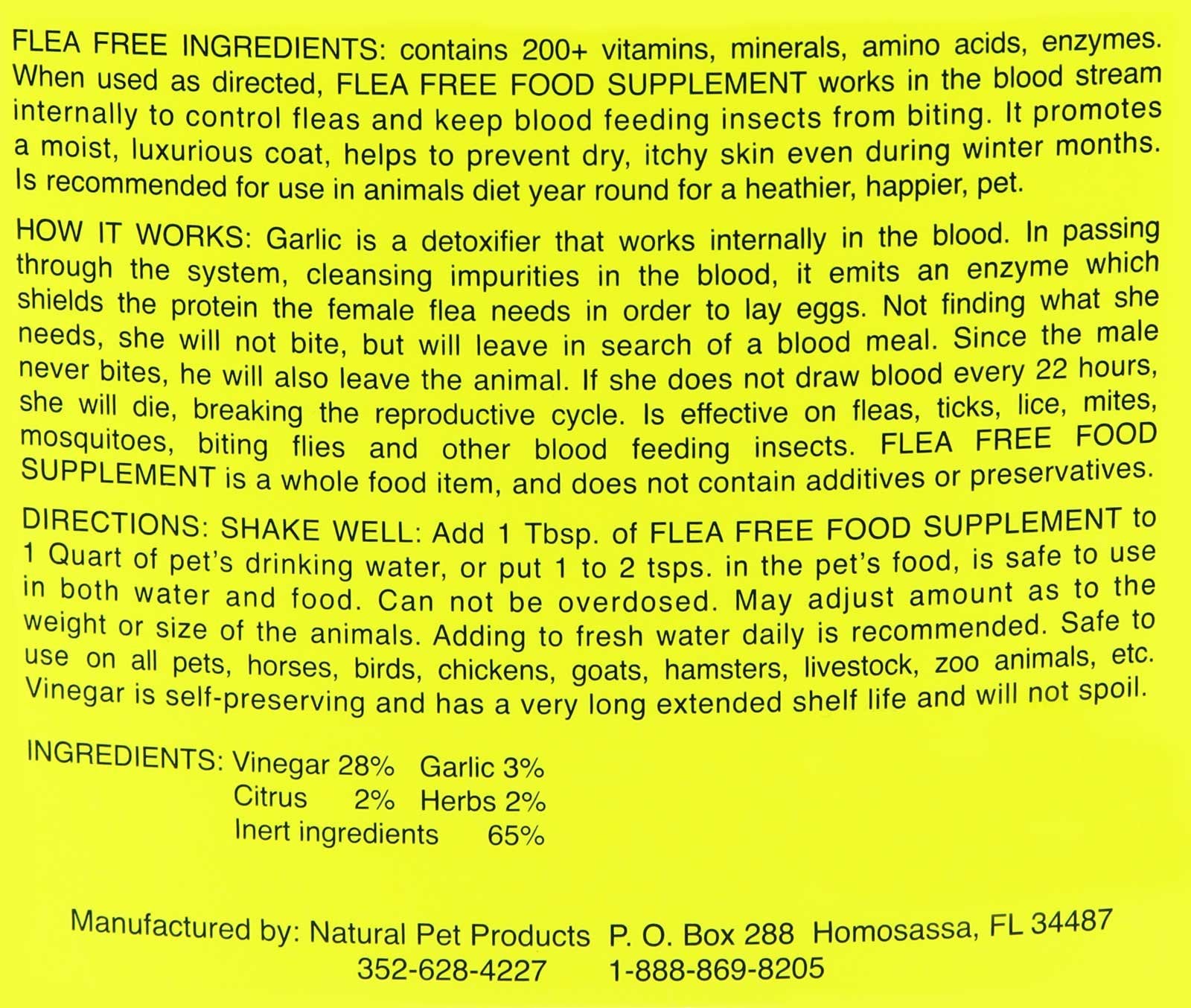 Natural Pet Products organic garlic and vinegar ingredients highlight natural pet care