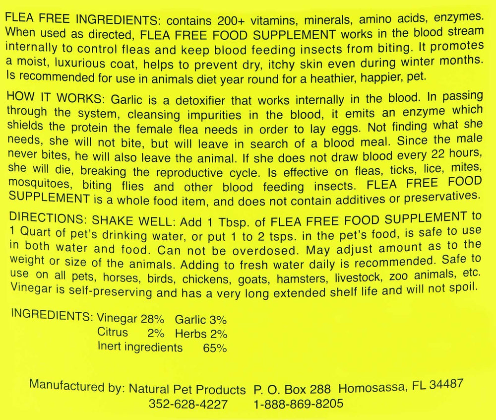 Natural Pet Products organic garlic and vinegar ingredients highlight natural pet care