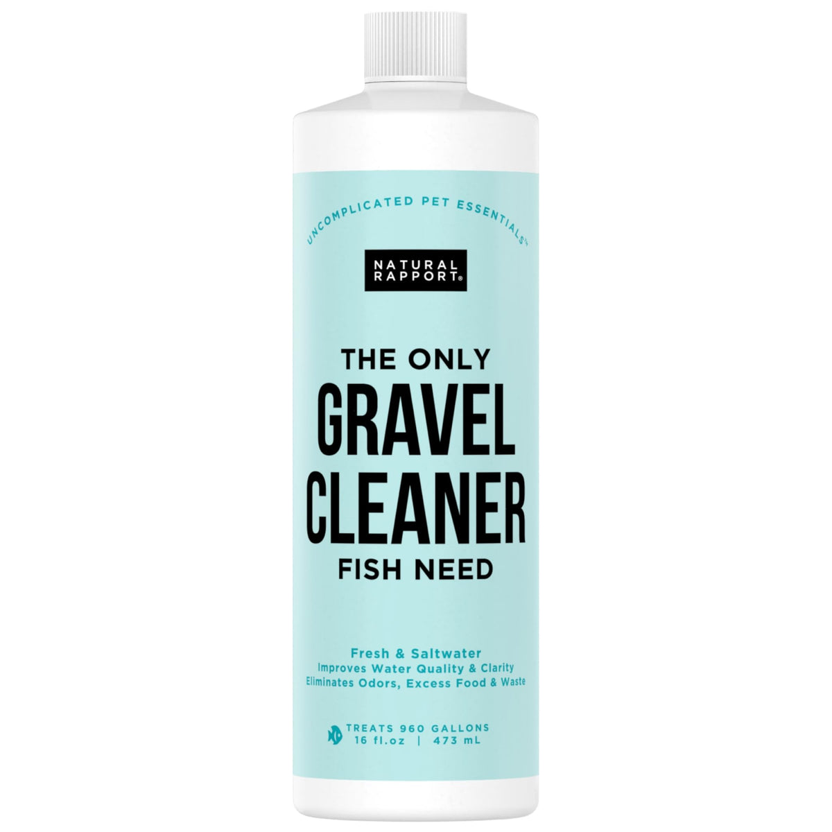 Natural Rapport aquarium gravel cleaner bottle pour demonstrates easy dosing for cleaner water