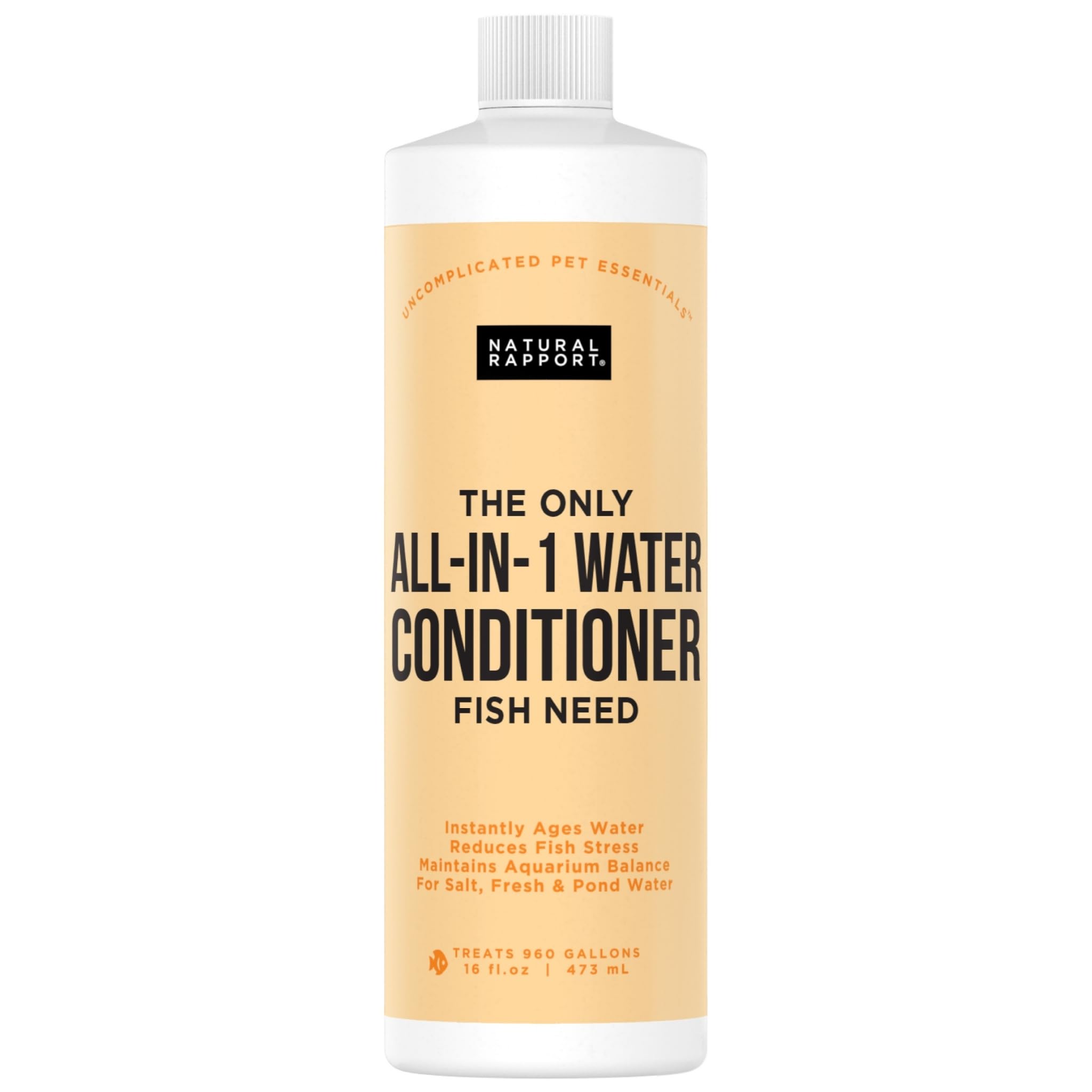 Natural Rapport Aquarium Water Conditioner bottle ready for use in water conditioning