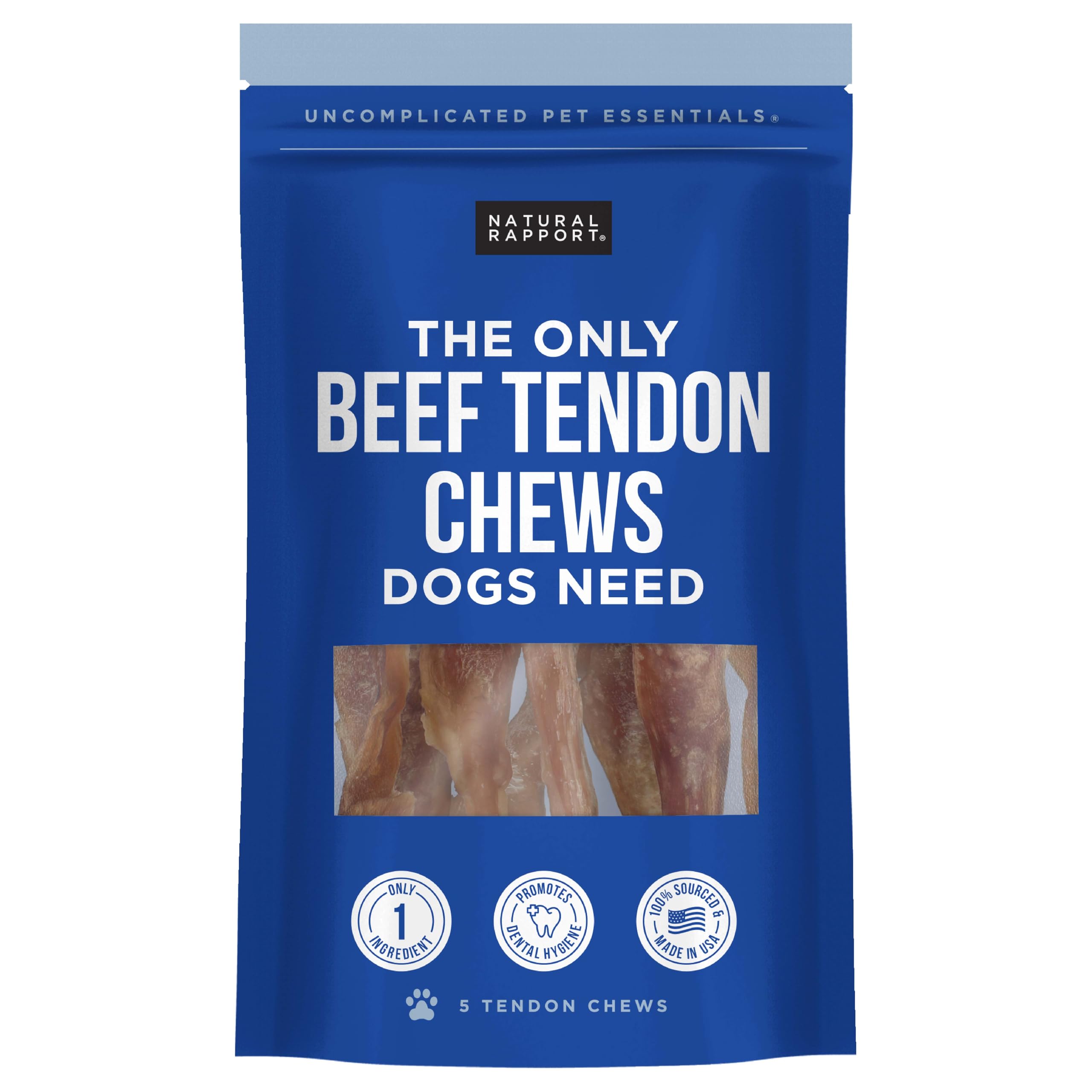 Natural Rapport beef tendon dog chews hero image showing a simple, single-ingredient treat