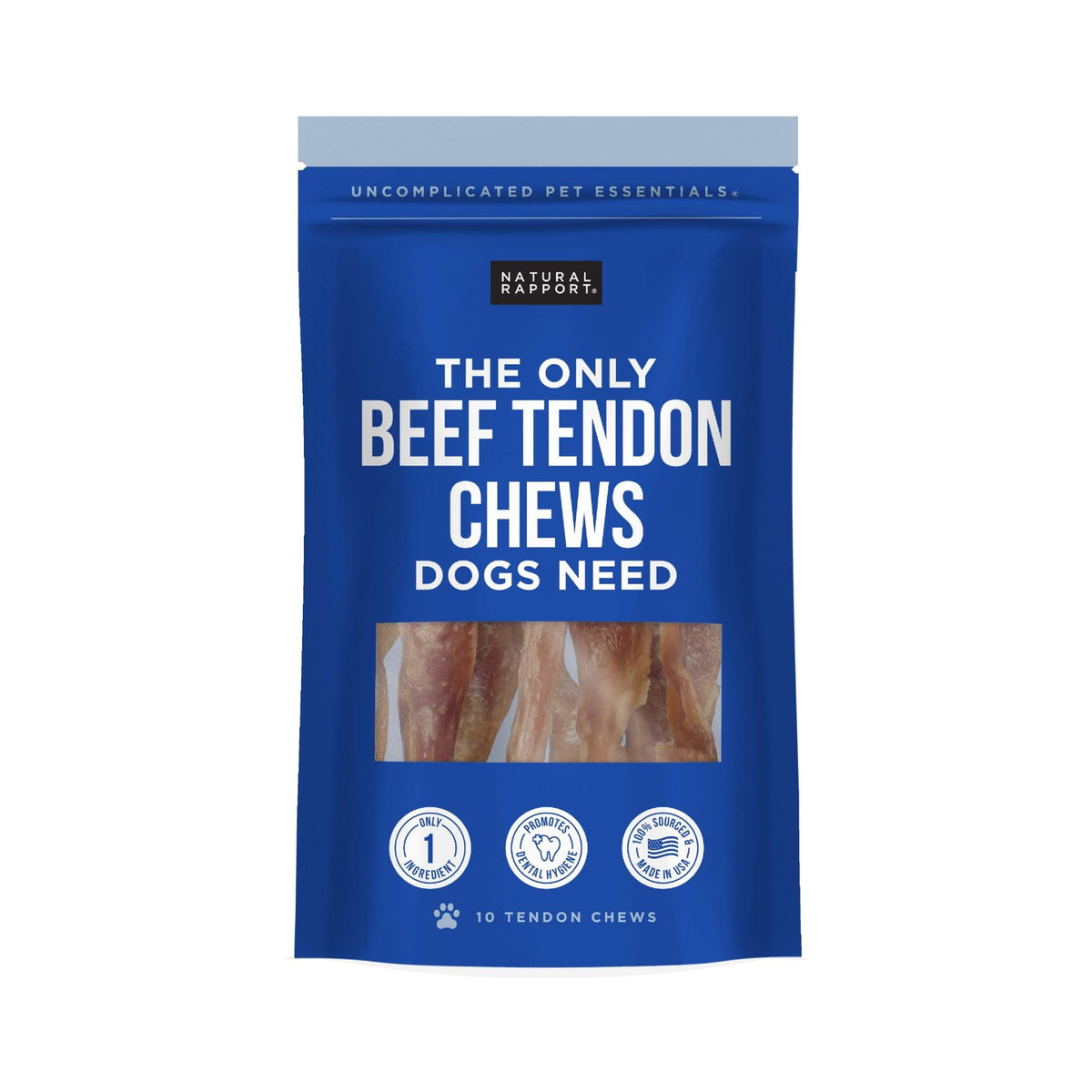 Natural Rapport beef tendon dog chews pack shot for multi-dog homes