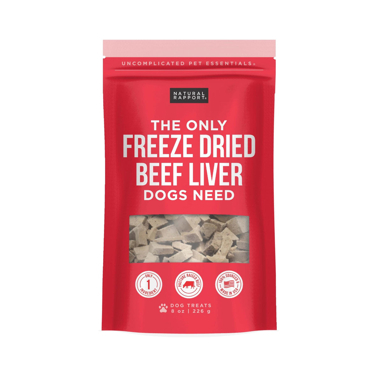 Natural Rapport freeze-dried beef liver treats in packaging offer a high-value reward.