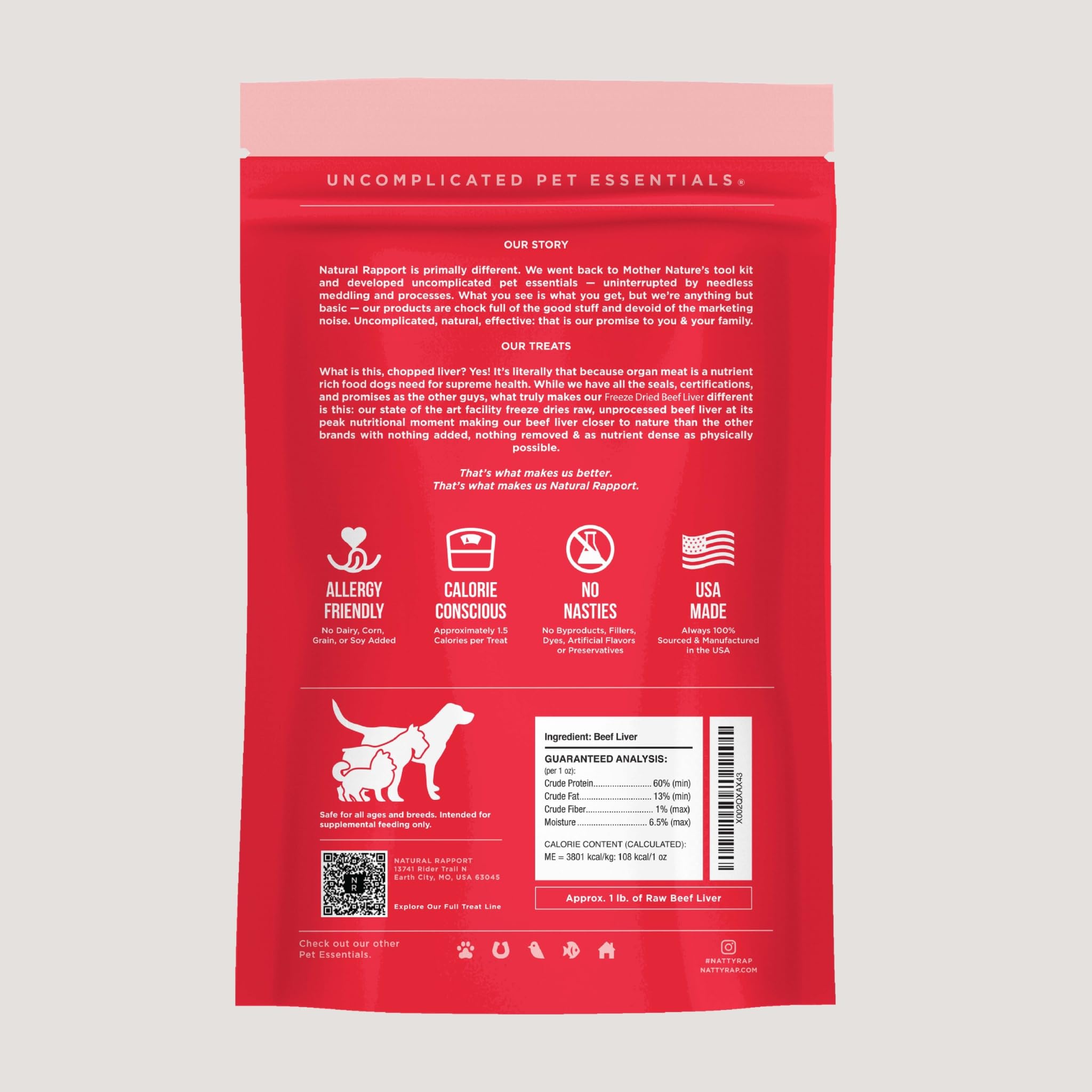 USA-sourced beef label emphasizes single-ingredient composition.