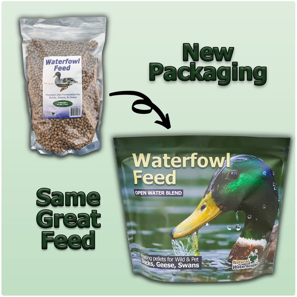 Natural Waterscapes floating duck food pellets stay buoyant on water.
