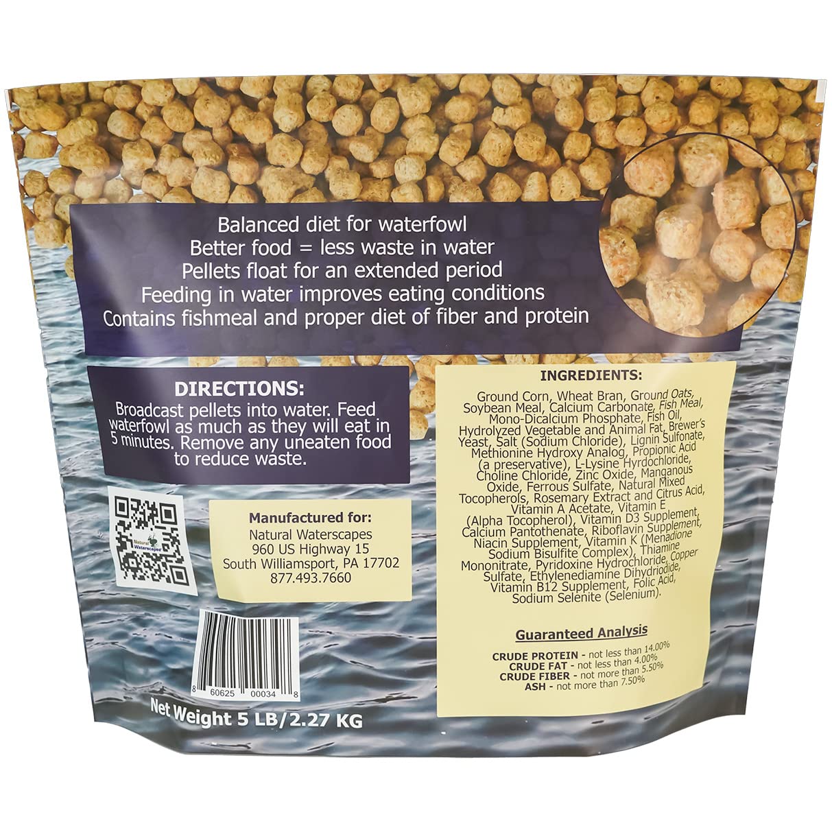 Natural Waterscapes waterfowl diet with fishmeal supports balanced nutrition.
