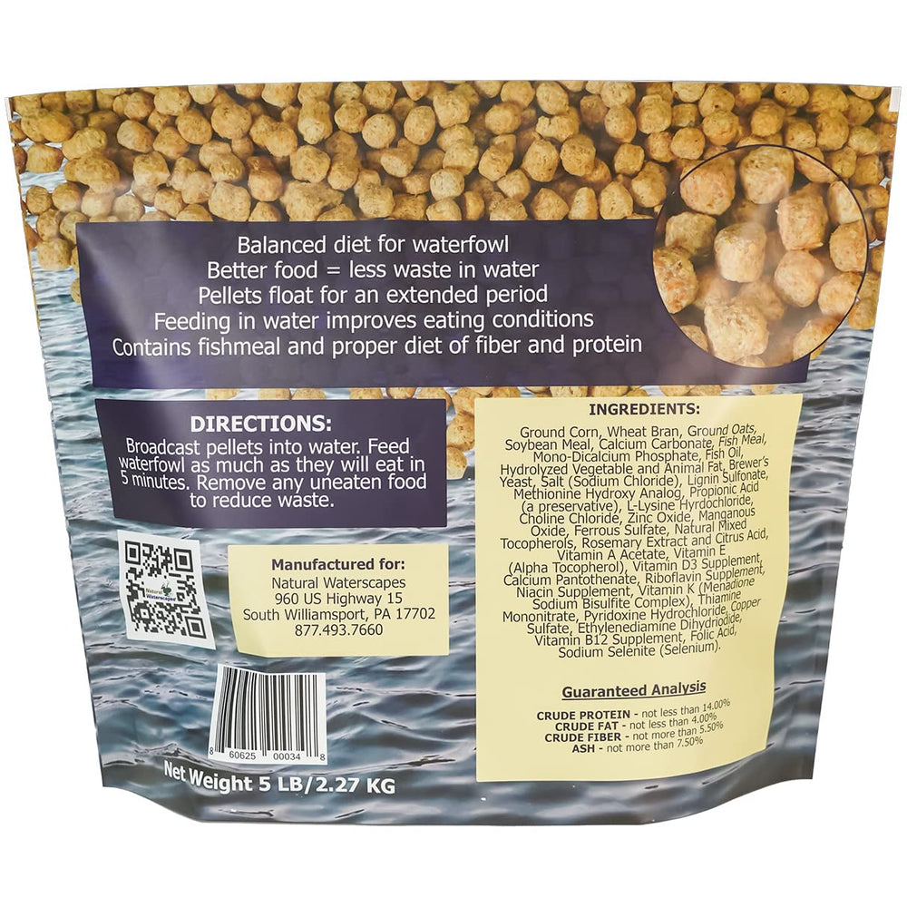 Natural Waterscapes waterfowl diet with fishmeal supports balanced nutrition.