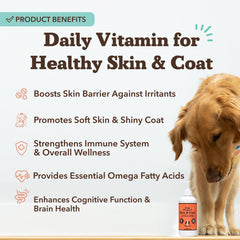 Natural Dog Company Skin & Coat Oil bottle shows coat shine and healthy-looking fur.