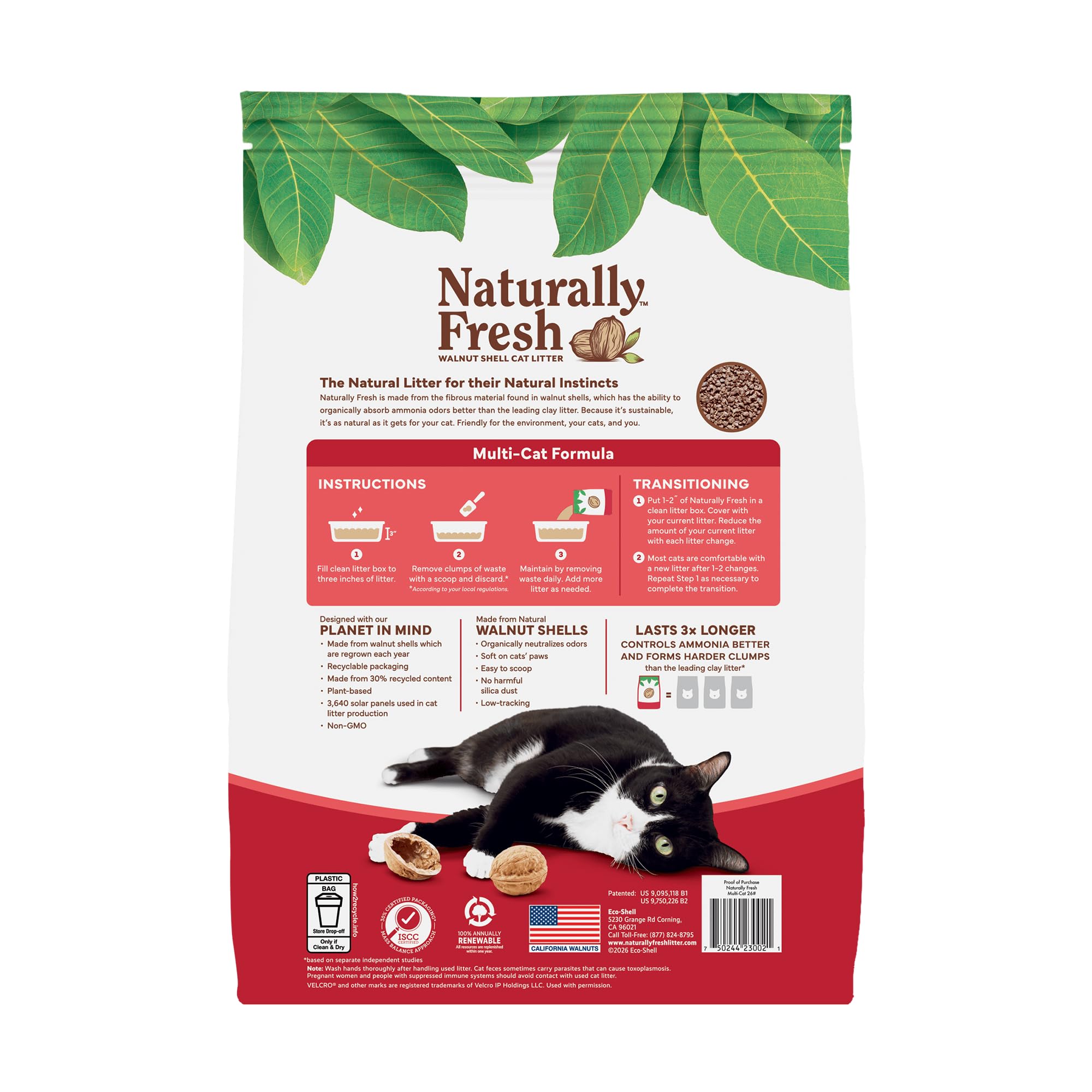 Naturally Fresh unscented walnut-shell litter with no fragrances for odor control.