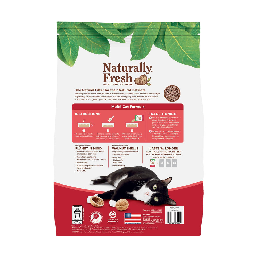 Naturally Fresh unscented walnut-shell litter with no fragrances for odor control.