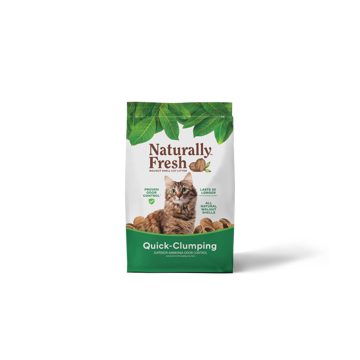 Naturally Fresh walnut-shells cat litter forms quick clumps for easy cleaning.