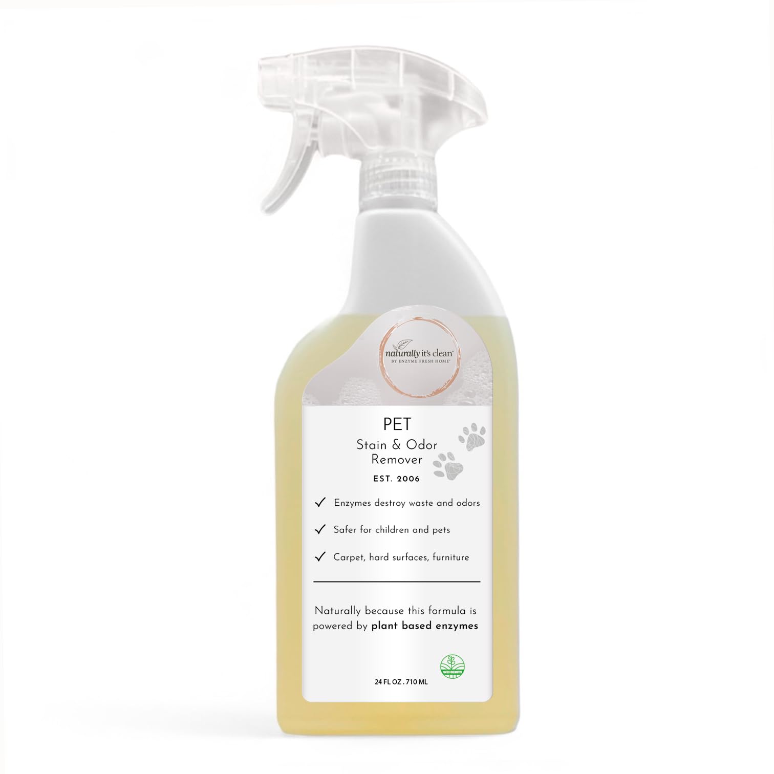 Naturally it's clean enzyme pet stain remover bottle highlights plant-based action against odors