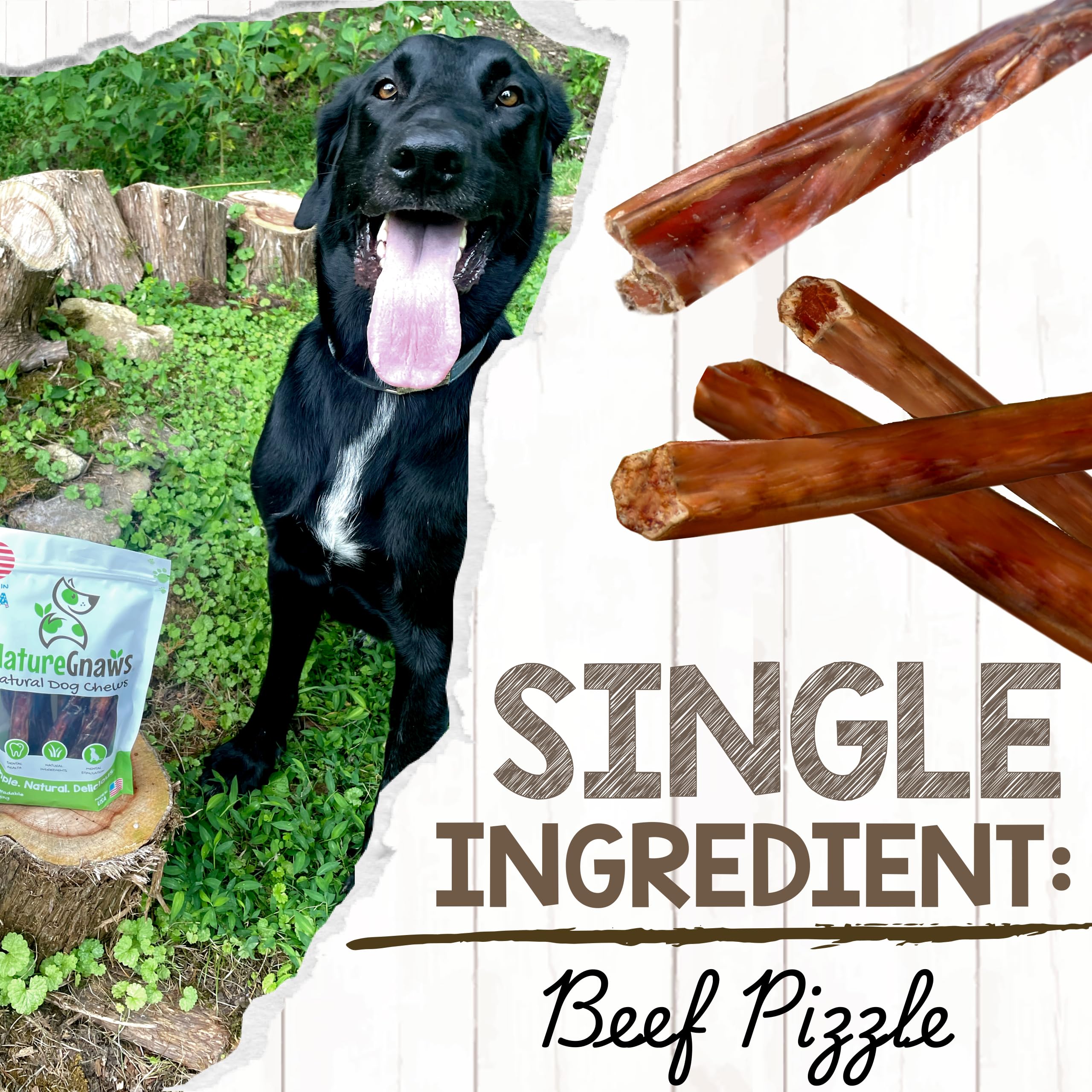 Thick steer sticks show durability for large dogs.