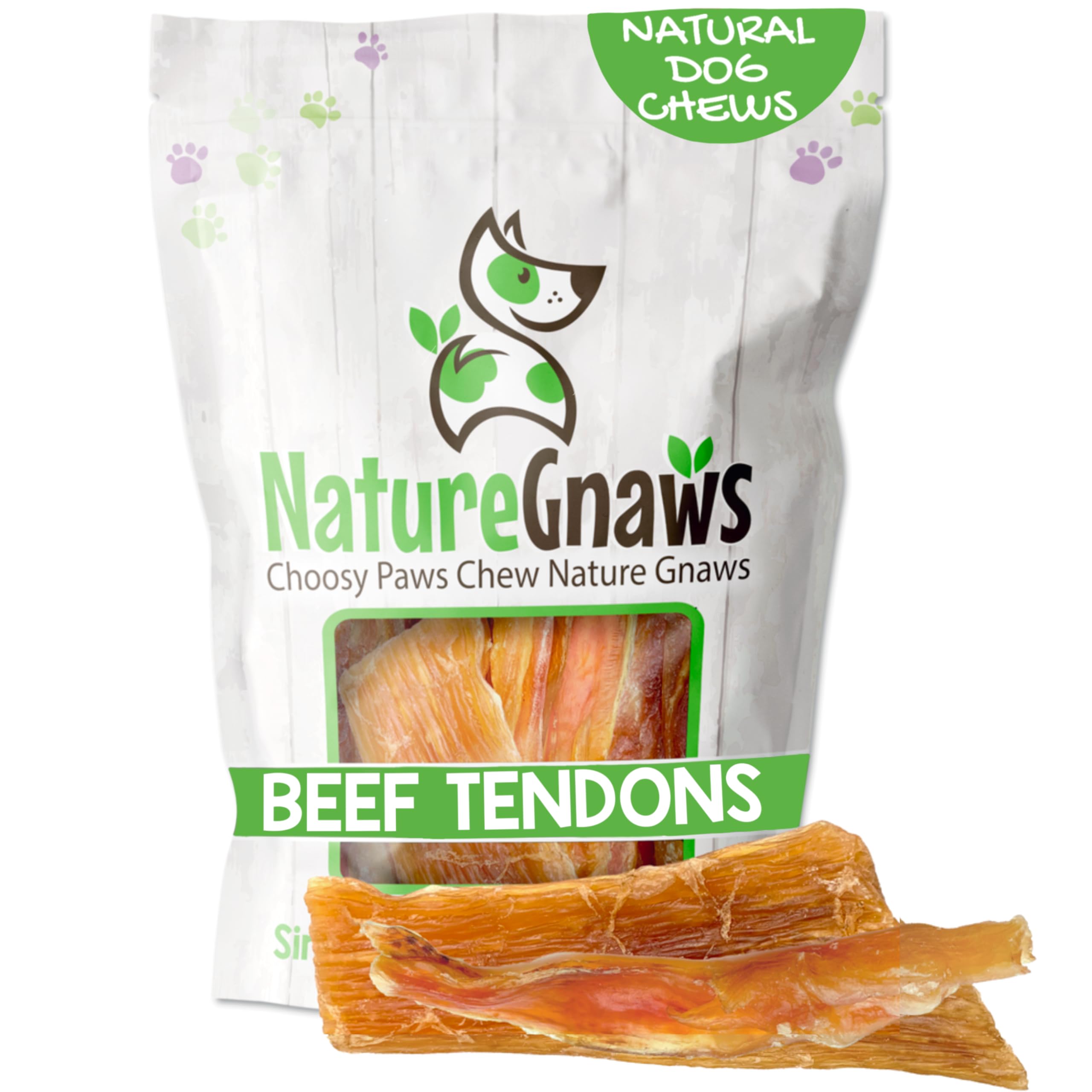 Nature Gnaws Beef Tendons bulk close-up shows a durable chew for dogs.