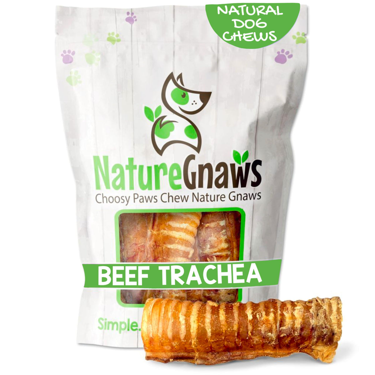 Nature Gnaws Beef Trachea Chews 6-inch pack hero, long-lasting natural chew.