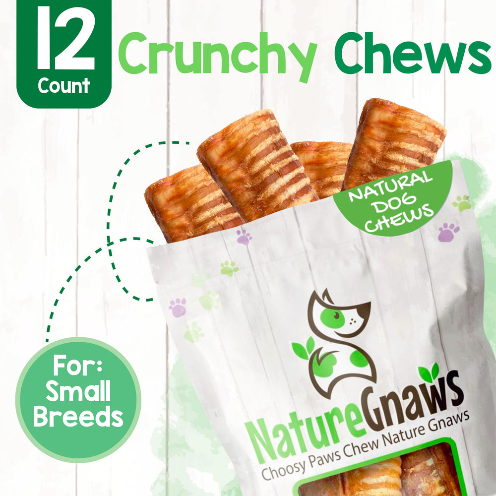 Grain-free Nature Gnaws beef trachea chews shown as a natural treat.
