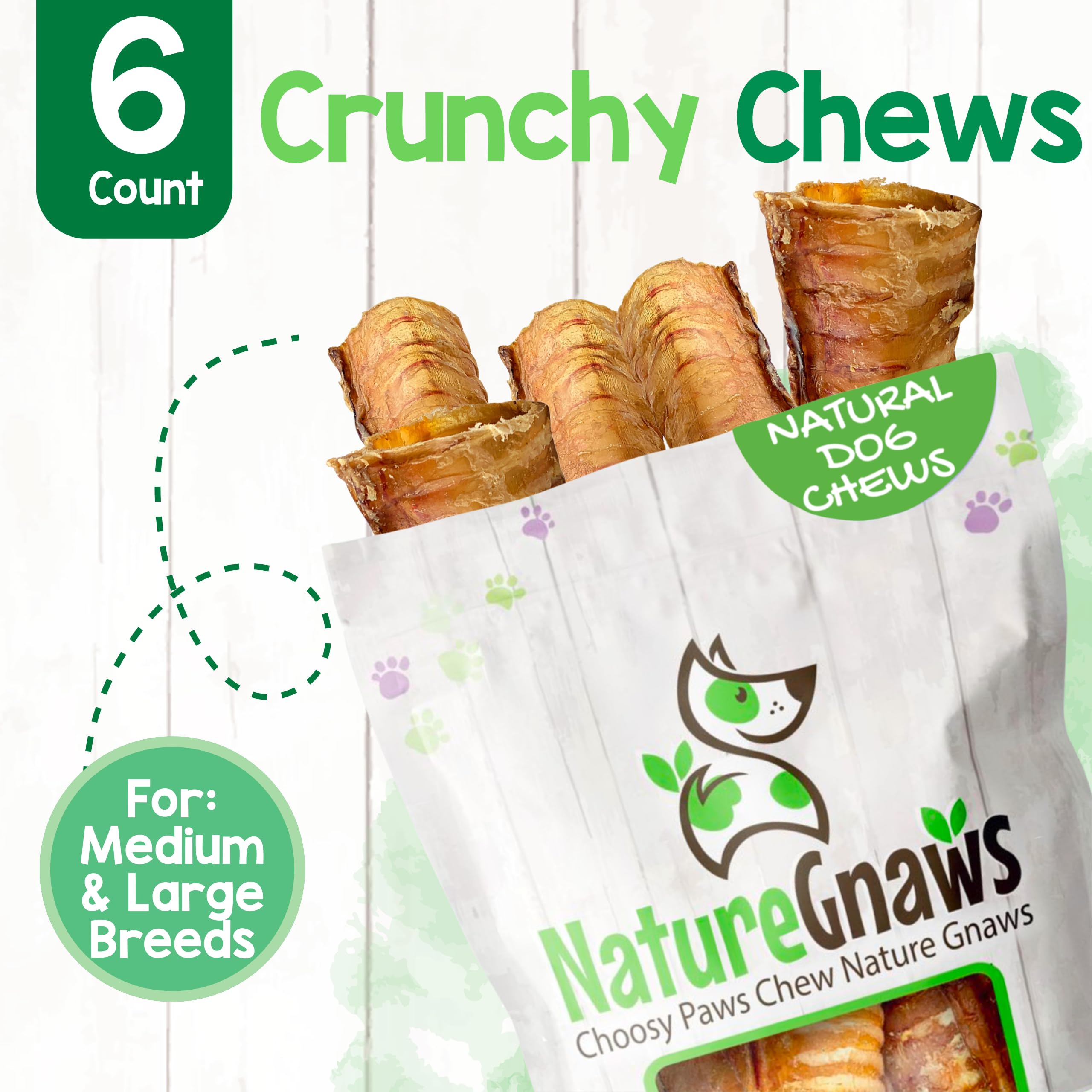 Nature Gnaws beef trachea chews in bowl, ideal for medium and large dogs.
