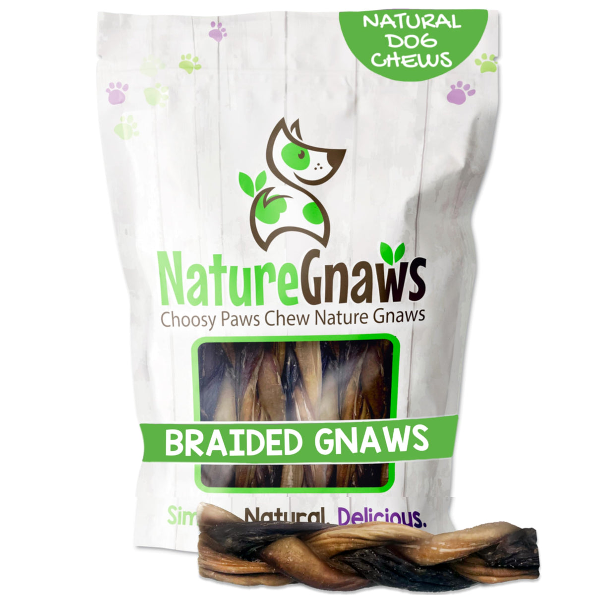 Nature Gnaws braided bully gnaws 5-6 inch close-up for dogs, long-lasting chew