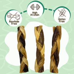 Nature Gnaws braided bully chew close-up of beef pizzle braid for teething
