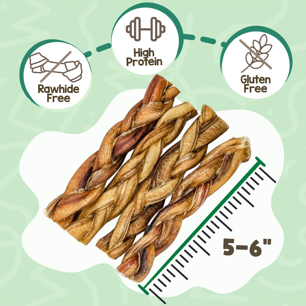 Nature Gnaws Braided Bully Sticks closeup texture highlights a durable, satisfying chew.