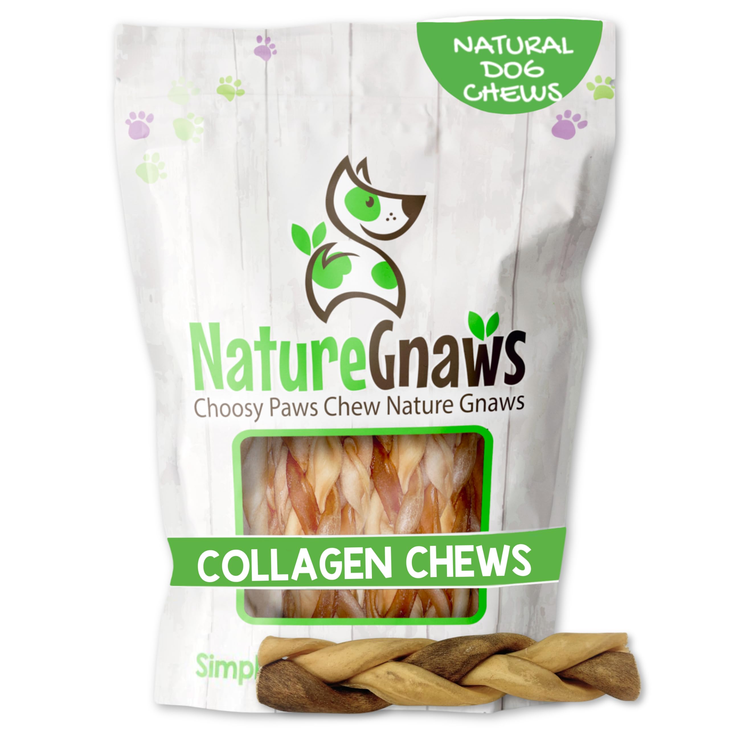 Nature Gnaws braided collagen sticks 6-inch chew ideal for aggressive chewers.