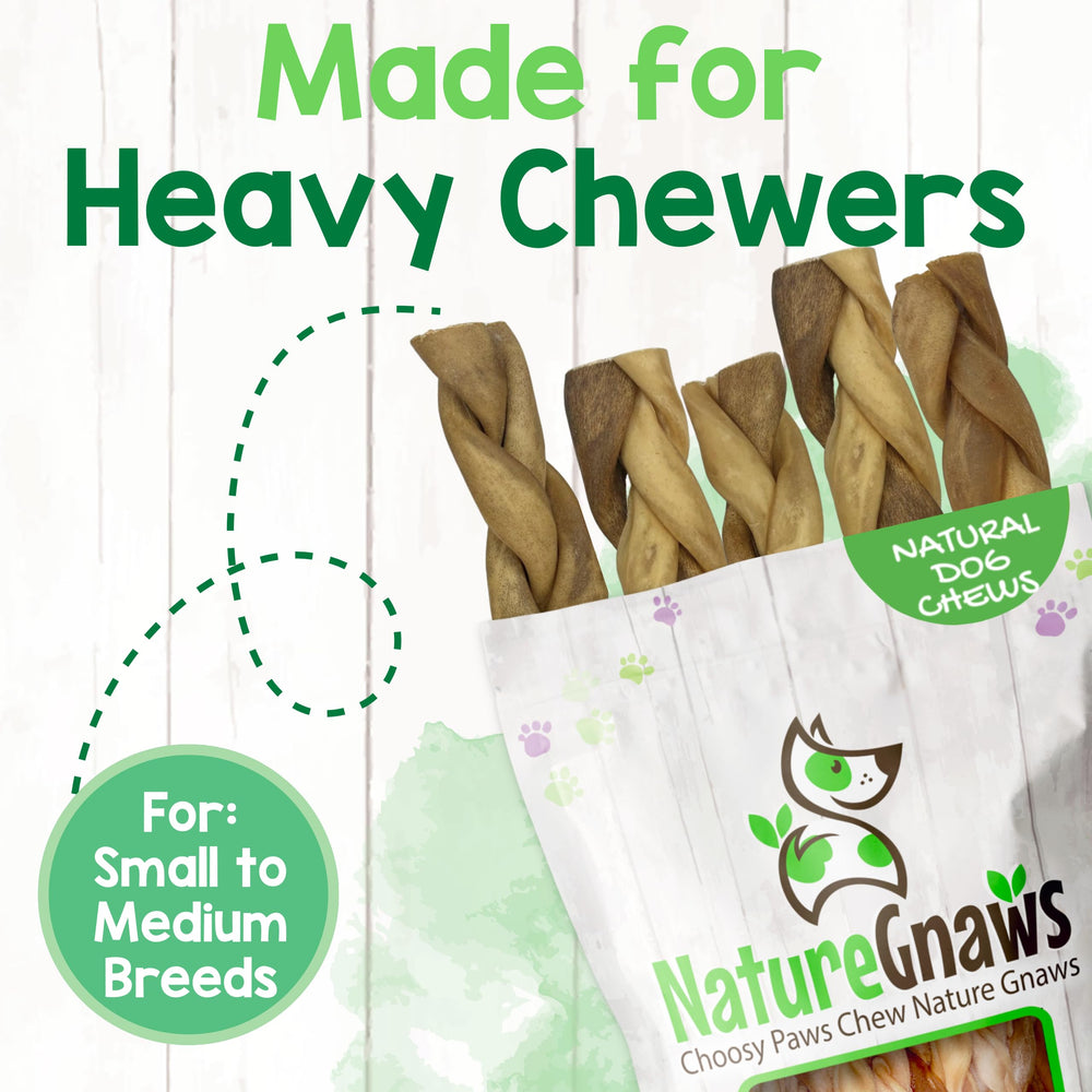 Nature Gnaws braided collagen sticks soothe teething puppies with tasty beef flavor.