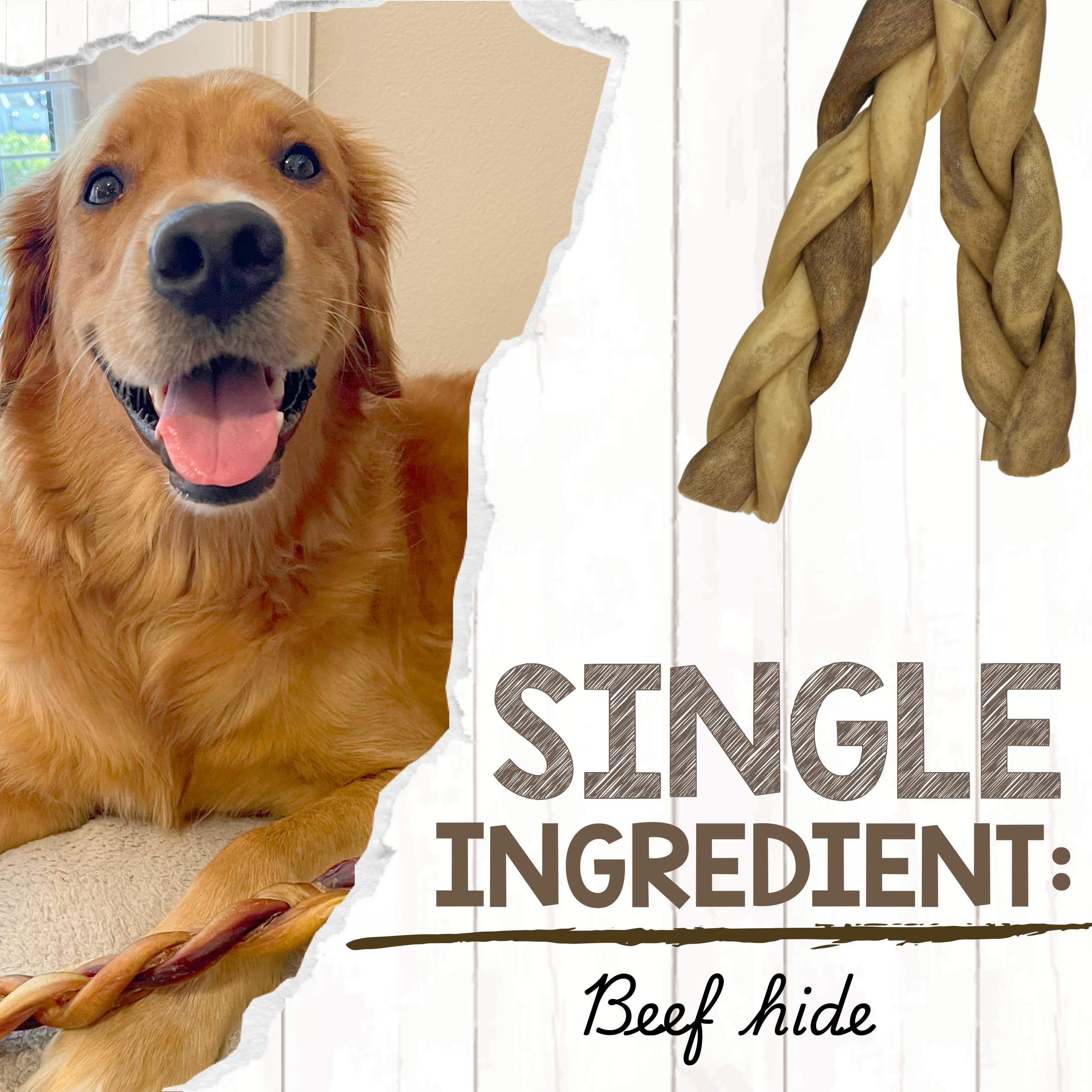 Nature Gnaws braided collagen sticks rawhide-free chew with savory beef scent.