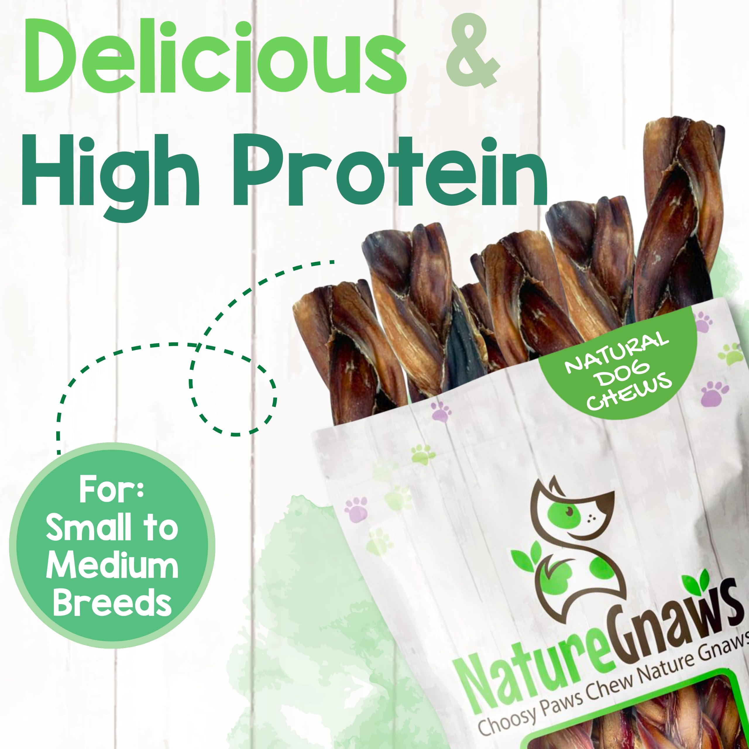 Nature Gnaws braided pork bully sticks dogs-medium; energy outlet during training
