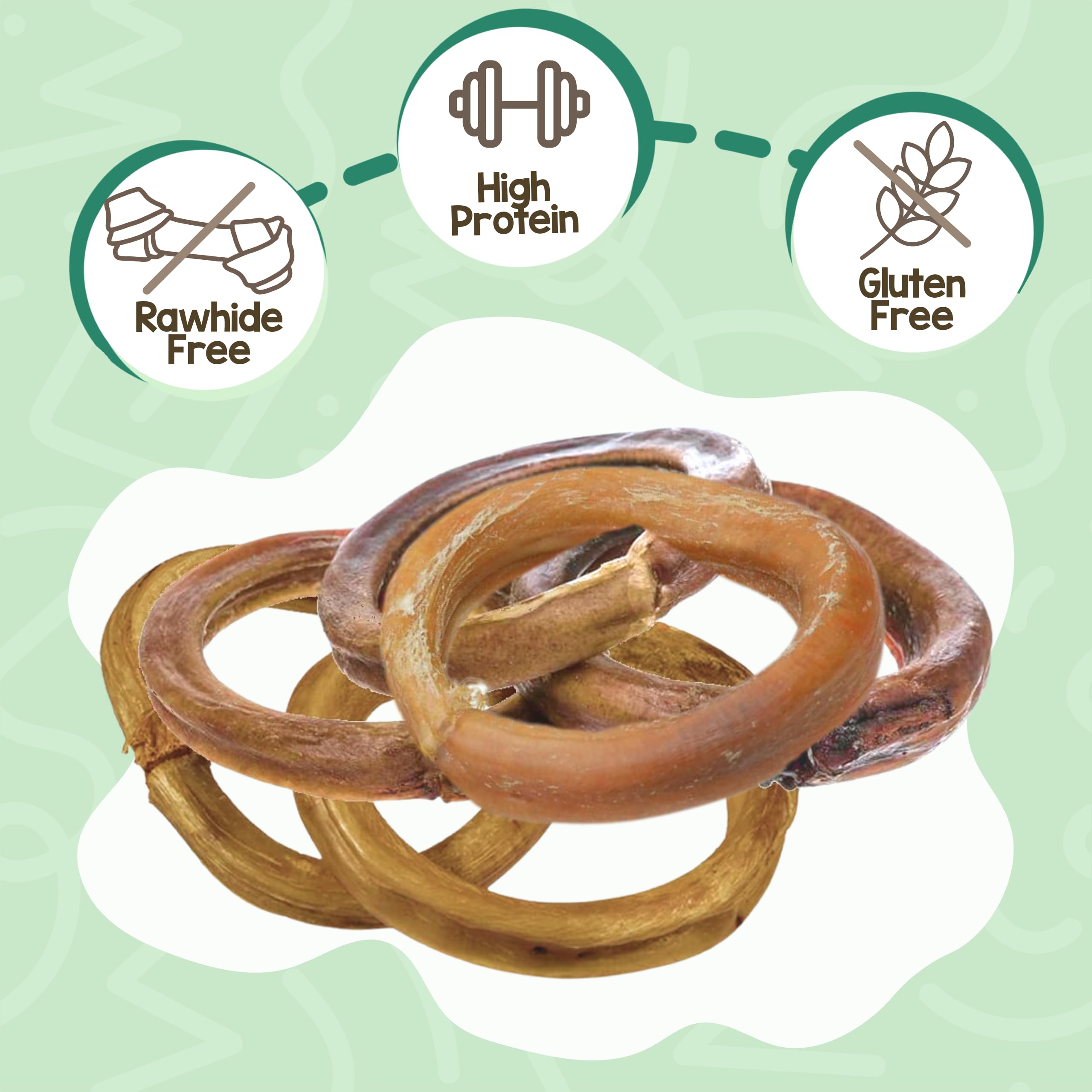 Nature Gnaws bully-stick rings in-use photo showing dog chewing for teething relief.