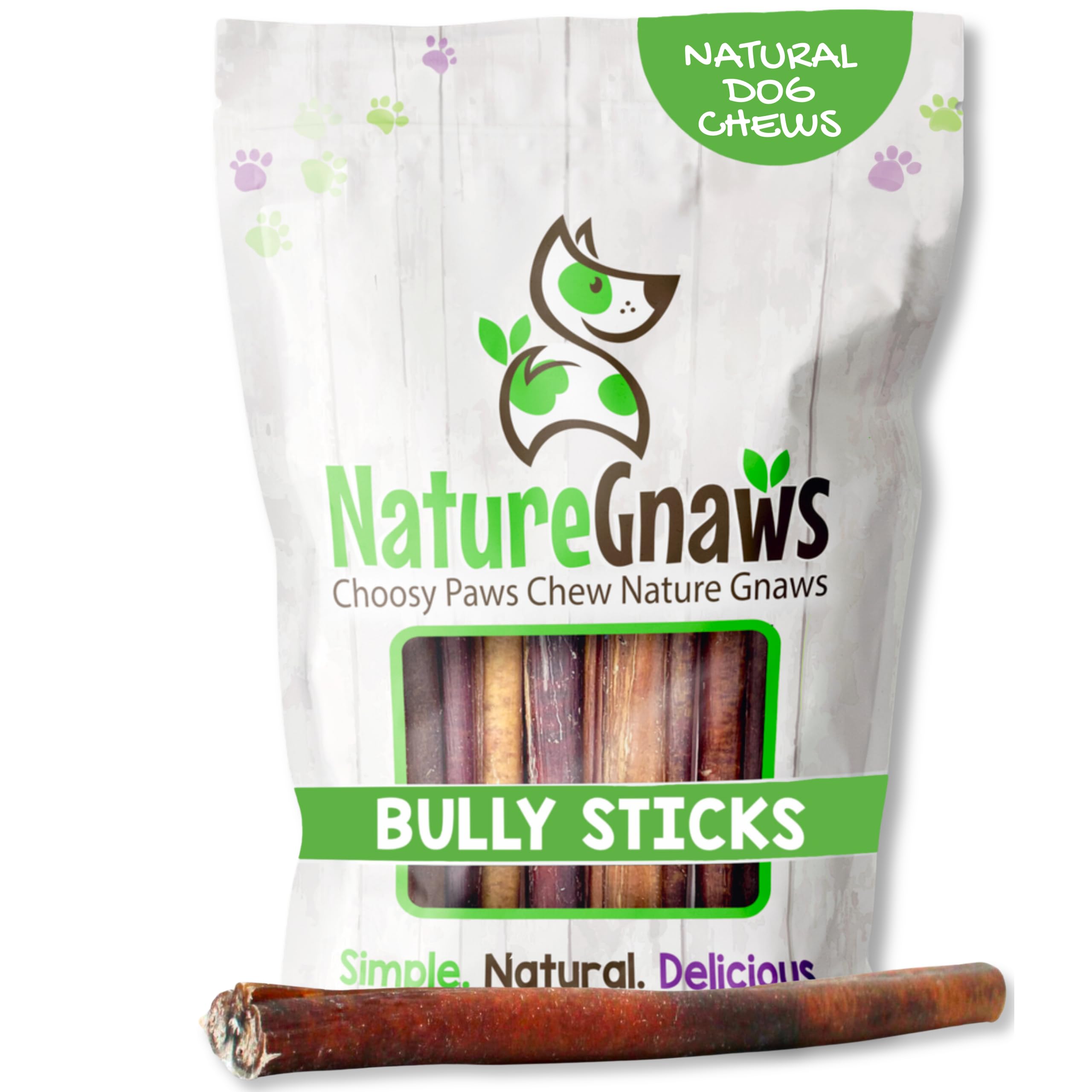 Nature Gnaws bully sticks 11-12 inch pack for large dogs; durable chew.