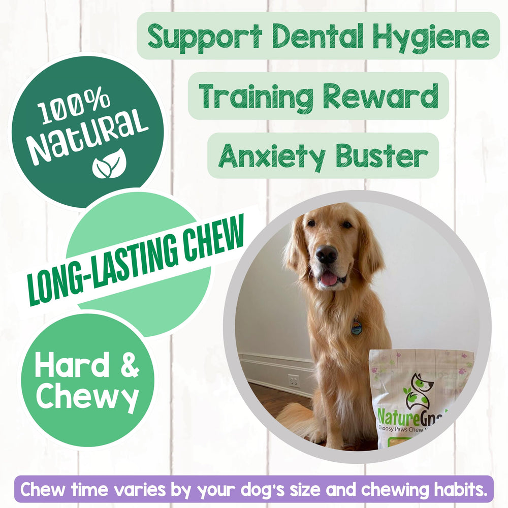 Nature Gnaws Bully Sticks puppy-chew scene; soothing teething chew.