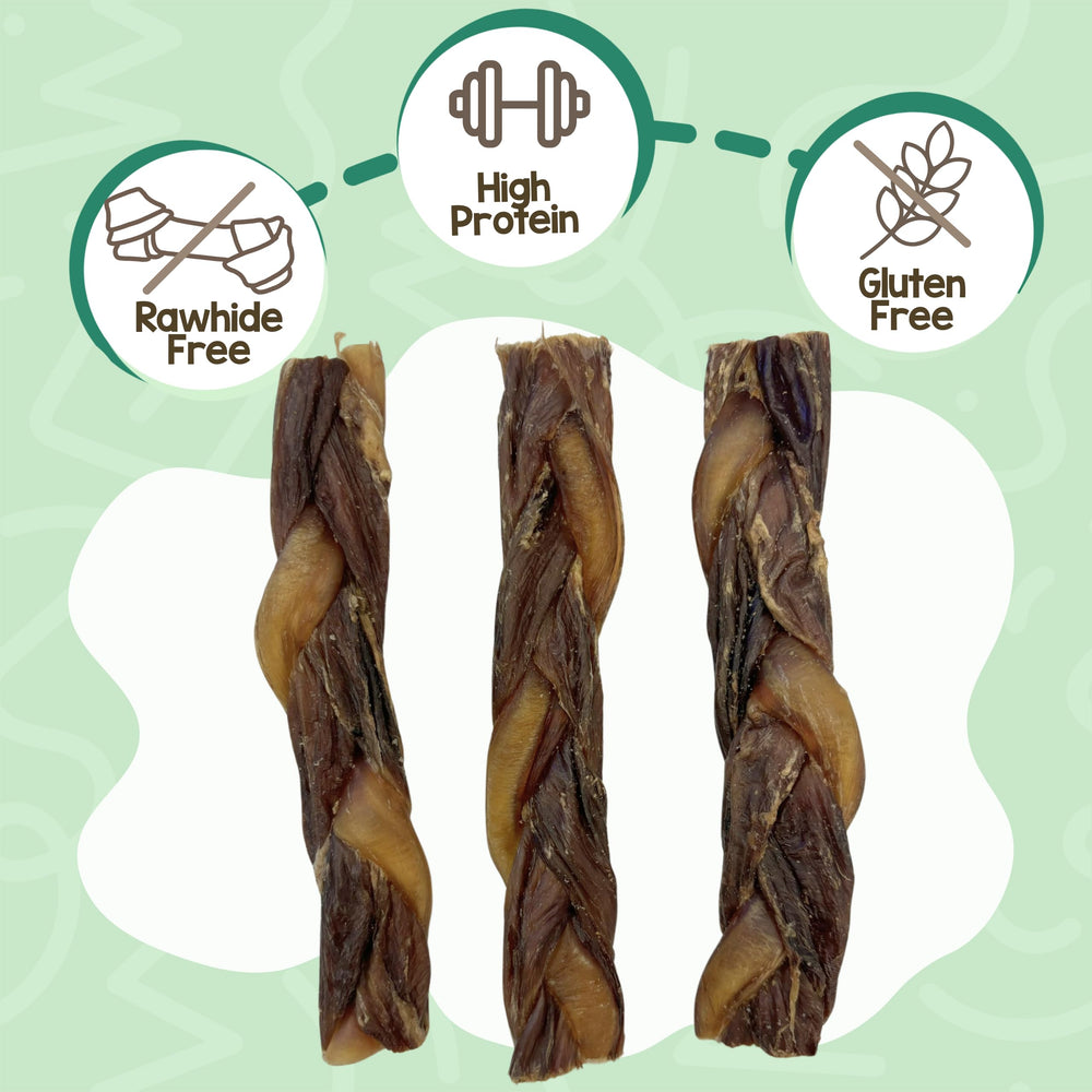 Nature Gnaws Bully Twists close-up shows rawhide-free, grain-free chew.