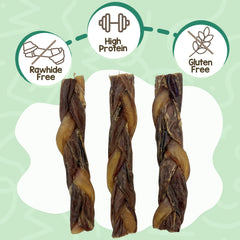 Nature Gnaws Bully Twists close-up shows rawhide-free, grain-free chew.