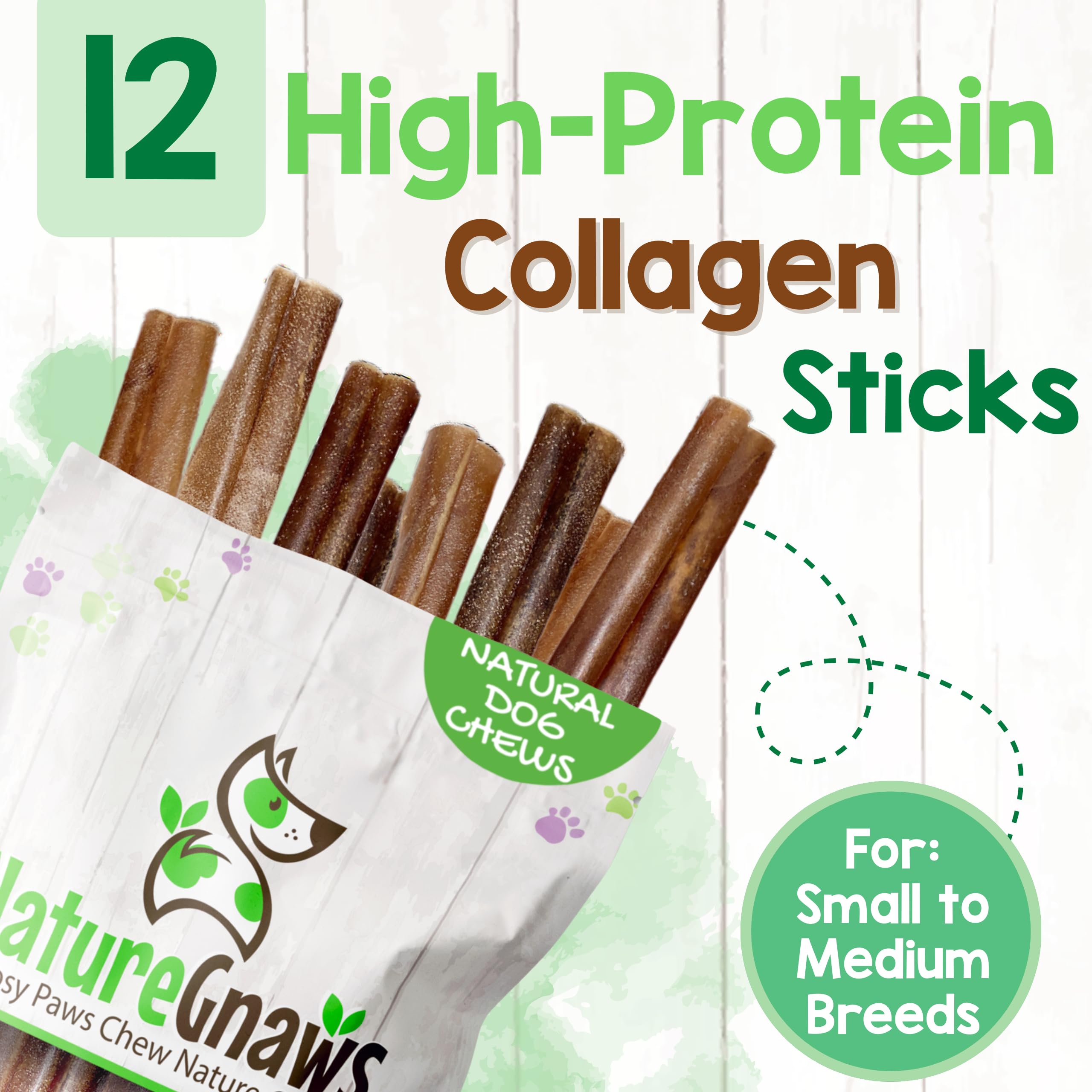 Nature Gnaws Collagen Sticks package view emphasizes gluten-free and grain-free