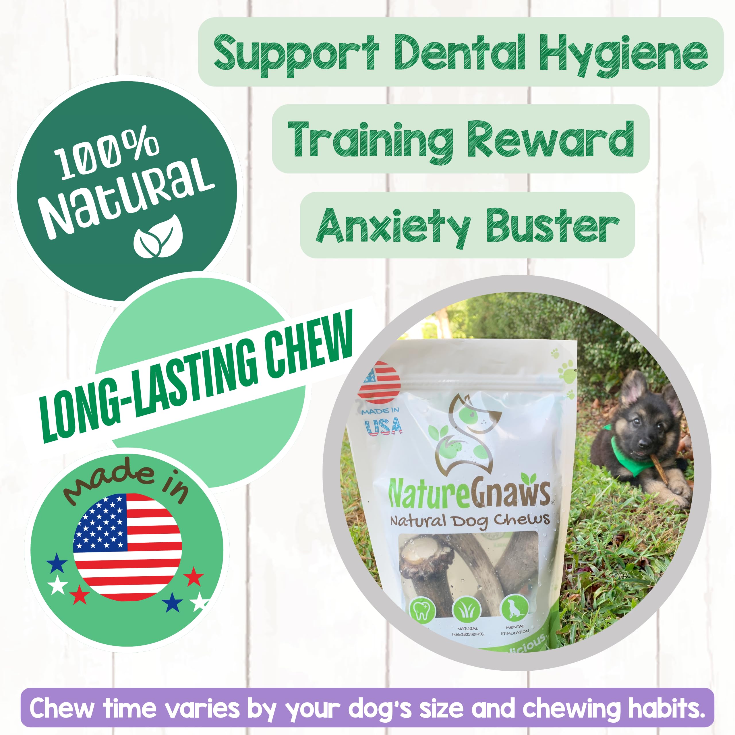 Nature Gnaws antlers provide natural scent and flavor for engaging canine chews.