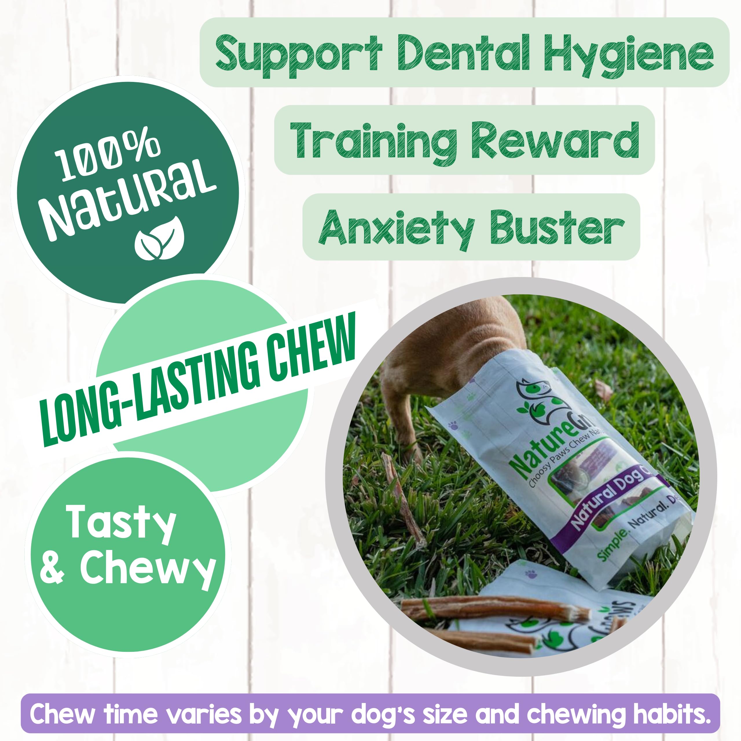 Nature Gnaws rawhide-free chews 5-6 inch, low odor option for dogs.