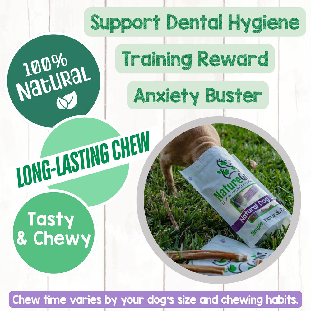 Nature Gnaws rawhide-free chews 5-6 inch, low odor option for dogs.