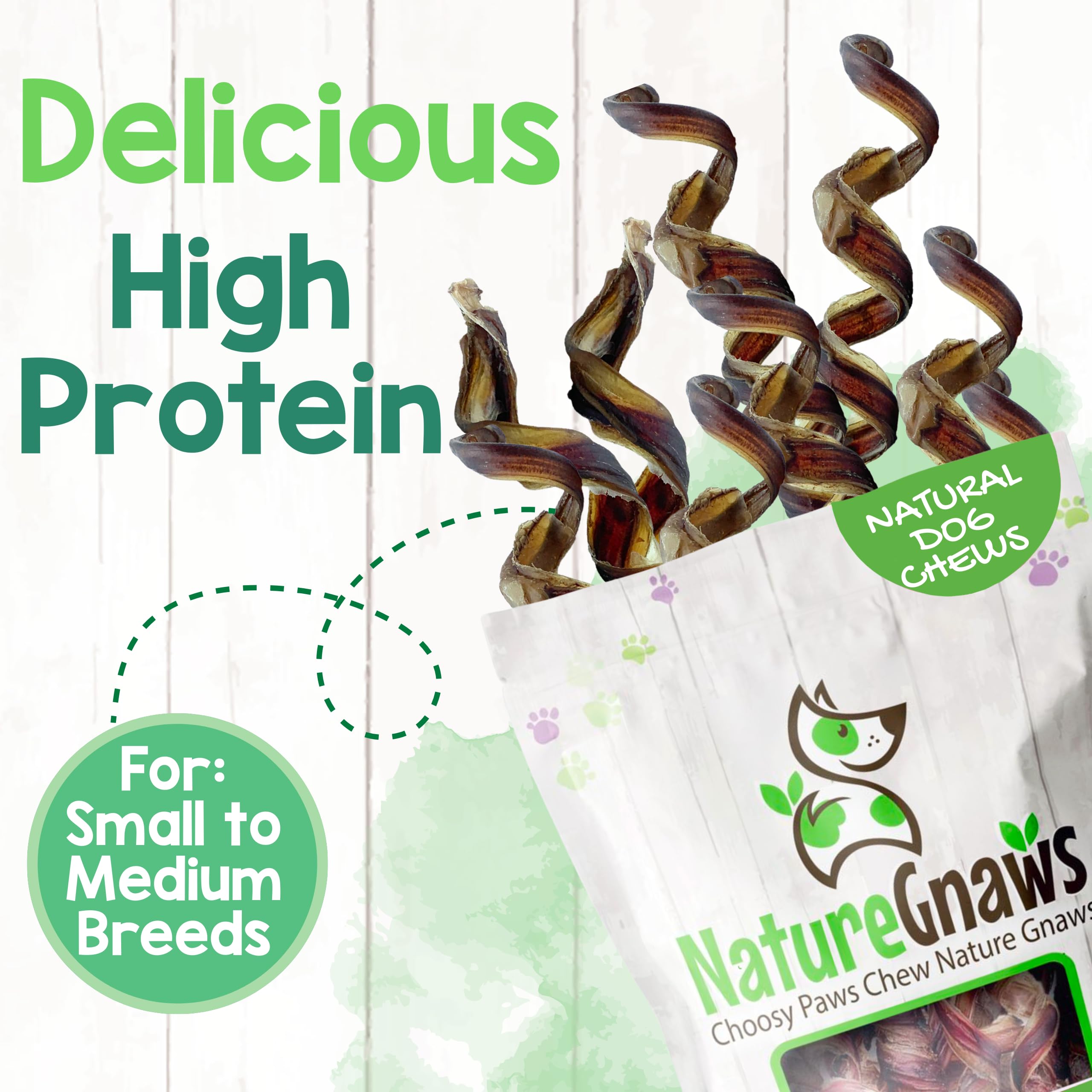 Nature Gnaws pork bully sticks close-up highlights savory bacon flavor for dogs