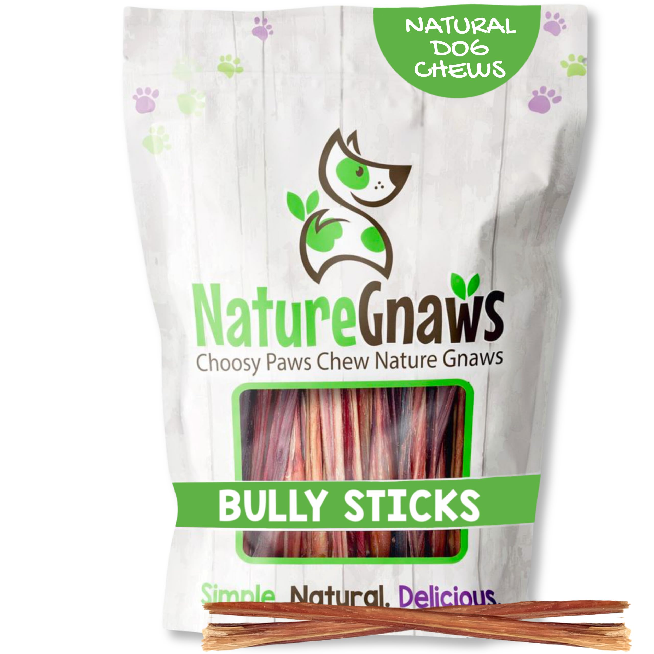 Nature Gnaws Super Skinny Bully Stick for small dogs, packaged for easy storage