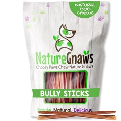Nature Gnaws Super Skinny Bully Stick for small dogs, packaged for easy storage