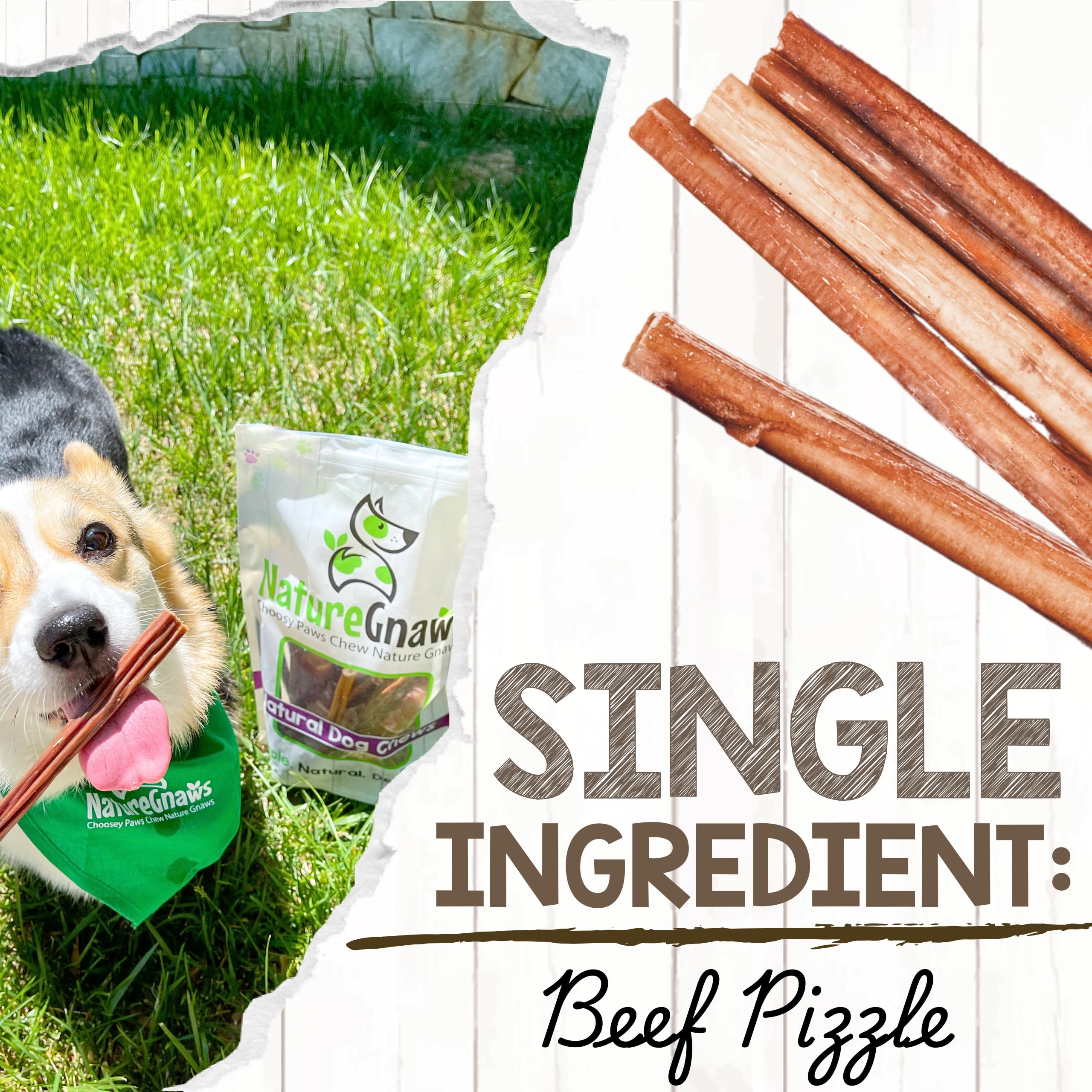 Nature Gnaws thin bully sticks texture close-up, chewy surface for small chewers