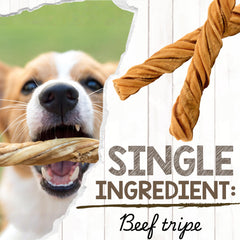 Nature Gnaws Tripe Twists puppy chewing action demonstrates engaging, teething-friendly activity